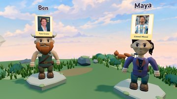 Two nearby avatars with large photos of Lionel Messi and Tom Cruise.